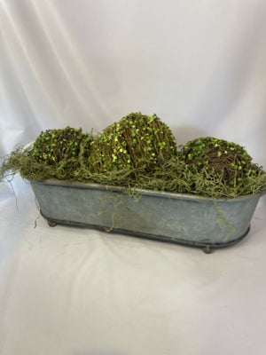 Brown/Green Metal Balls In Planter Faux Plant