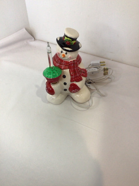 Electric Red/white Ceramic Snowman w/Box Holiday Item