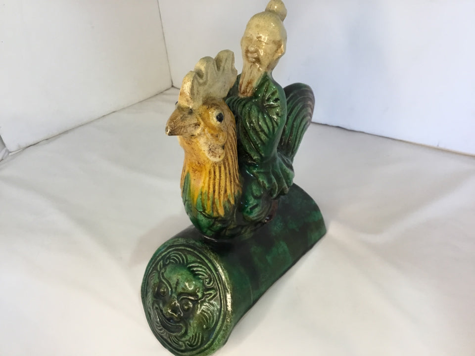 Oriental Green Ceramic Bird Sancai Glaze Statue