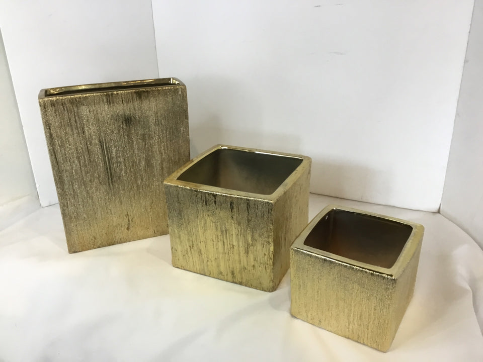 Set of 3 Gold Glass Planter