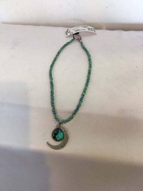 Beaded Turquoise Moon Necklace