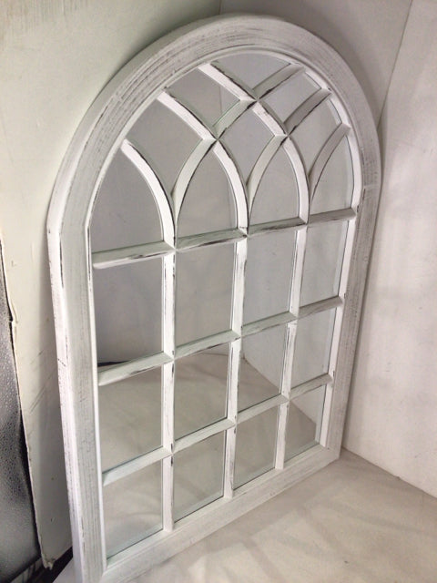 Window White/Silver Wood Arched Mirror