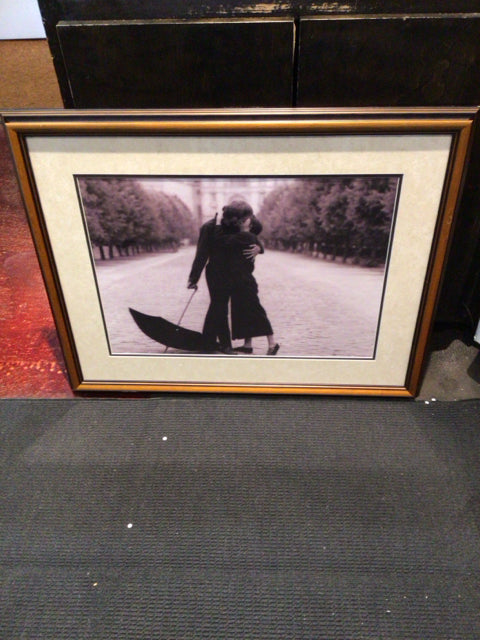 Black/White Man & Woman Umbrella Framed Art