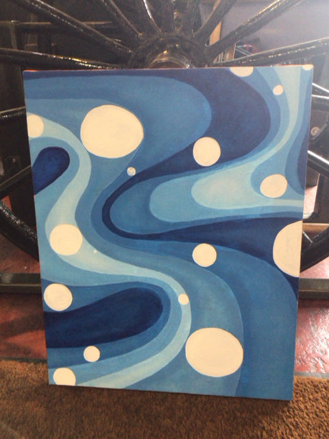 Modern Blue/White Swirl Stretch Canvas Art