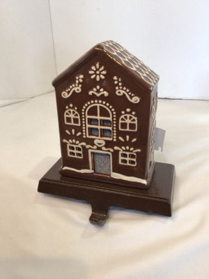 Christmas Brown/White Ceramic Stocking hanger Gingerbread house Holiday Item