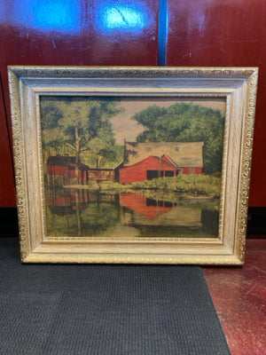 Rustic Red/Green Barn Framed Art