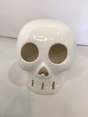 Halloween White Ceramic Skull Light up Holiday Item