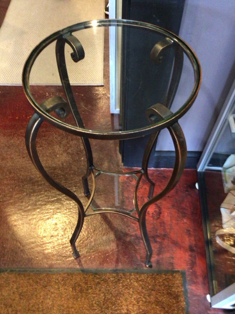 Bronze Metal/Glass Tiered Plant Stand