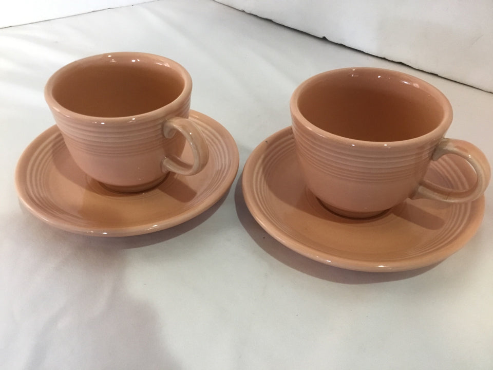 Fiesta Cups/Saucers Peach Stoneware Pair Cup Set