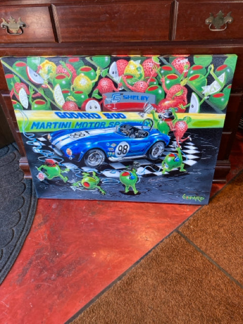 Signed Multi-Color Canvas Racecar Olives Stretch Canvas Art