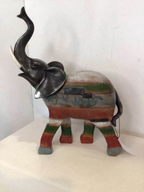 Multi-Color Wood Elephant Sculpture