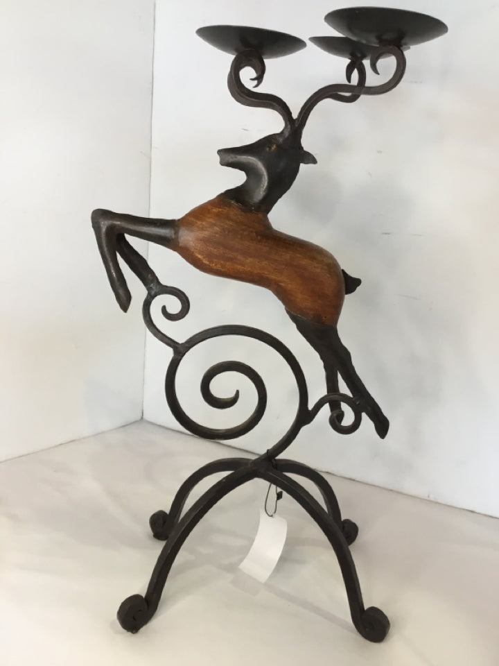 Candle Holder Bronze Metal Reindeer Holiday Item