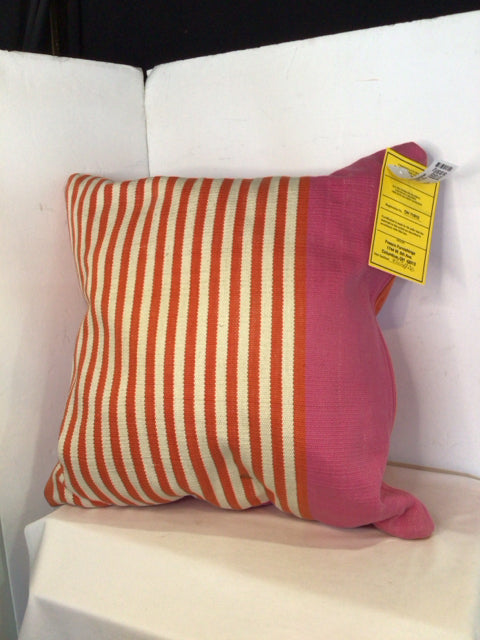 Kate Spade Pink/white Down Cotton Stripe As Is Pillow