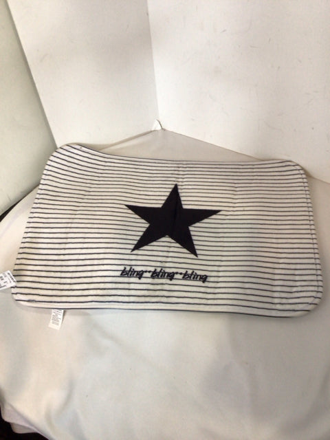 Black/White Polyester Stripe Star Bath Mat