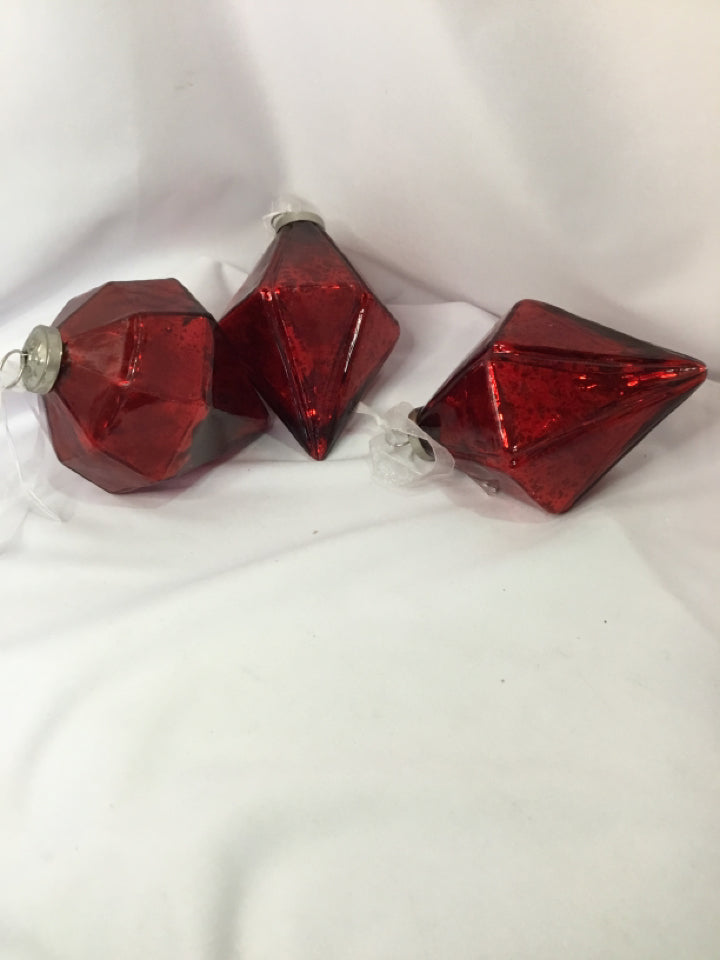 Ornament Red Glass Bag of 3 Holiday Item