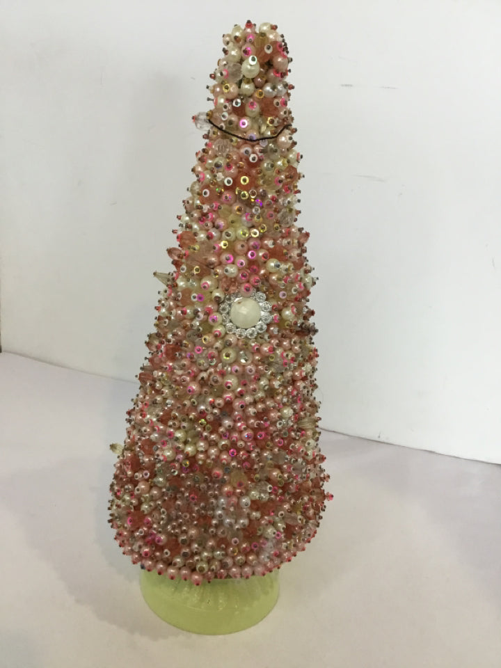 Christmas Pink/white Beaded Christmas Tree Holiday Item