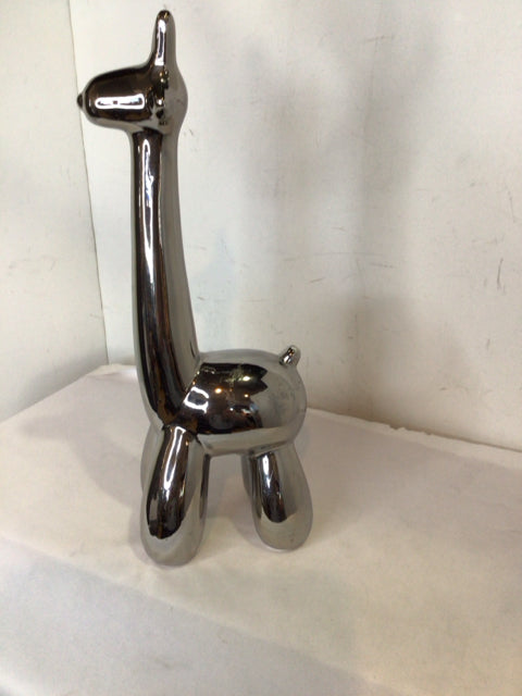 Silver Ceramic Giraffe As Is Statue