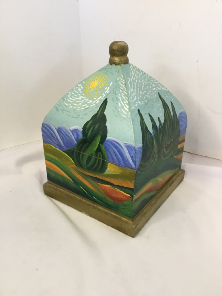 Lidded Wood Painted Multi-Color Box