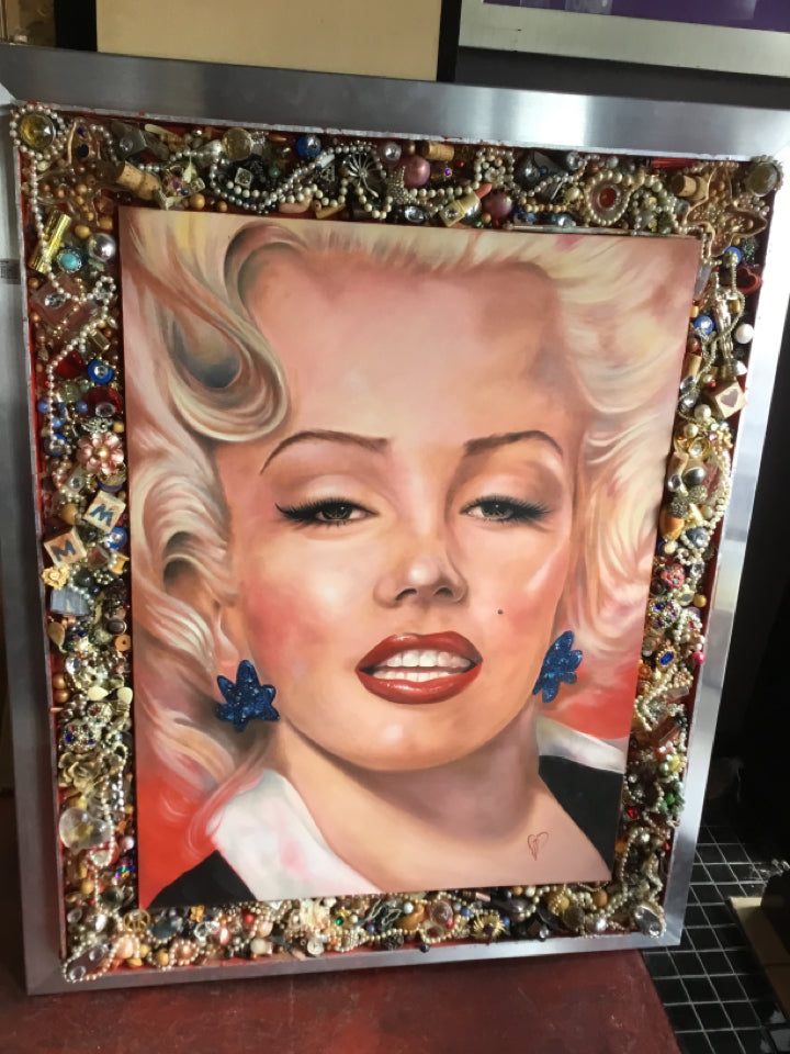 Original Red/Multi Marilyn Monroe Jeweled Framed Art