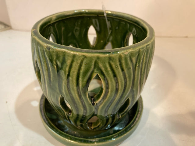 Small Green Ceramic Holes Planter