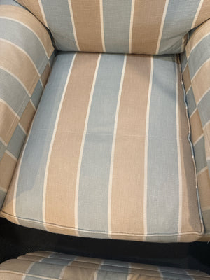 Polyester Striped Tan/Blue Chair & Ottoman