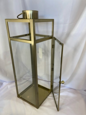 Pottery Barn Brushed Gold Metal/Glass Lantern