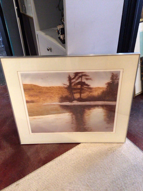 Signed Gold Landscape Lake Framed Art