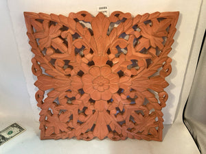 Square Wood Flower Carved Wall Decoration