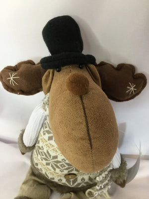 Brown/White Fabric Moose Holiday Item