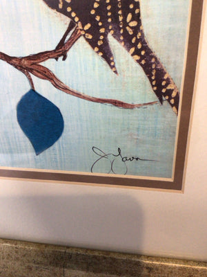 Signed Blue/Multi Birds Framed Art