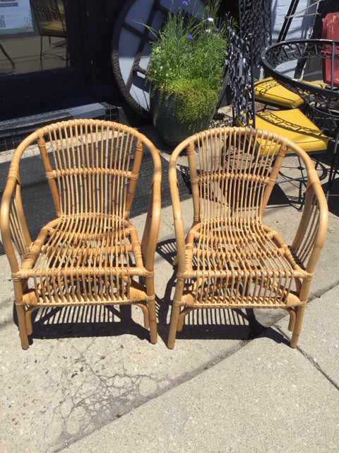 Pair Rattan Arm Natural Chair