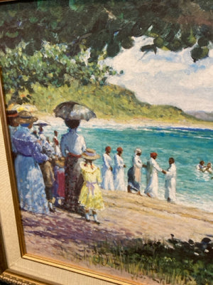 Impressionism Multi-Color Sea Scape People Framed Art