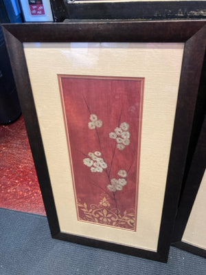 Pair Bronze/Red Floral Framed Art