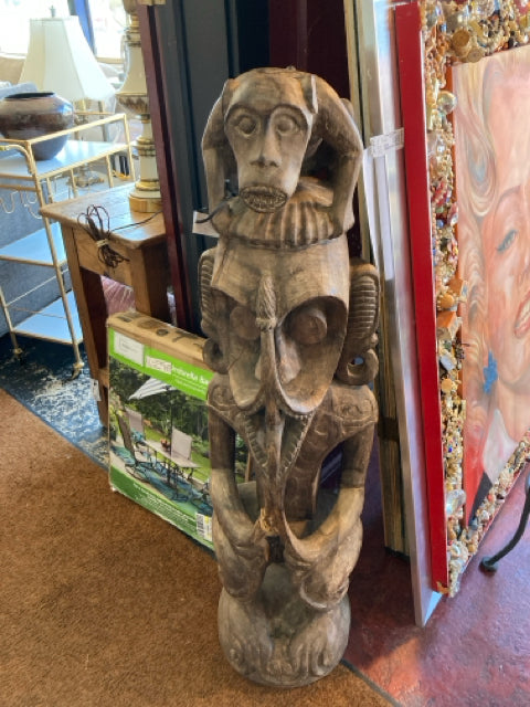 Ethnic Brown Wood Faces As Is Statue