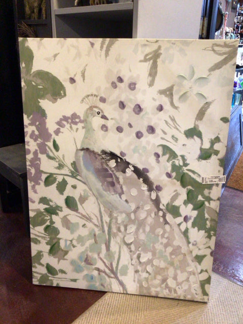 White/Green Bird Stretch Canvas Art