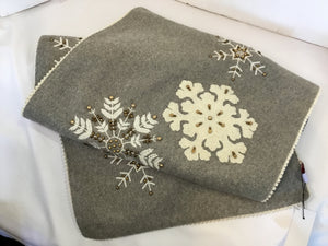 Christmas Gray/White Wool Embroidered Table runner Snowflake Holiday Item