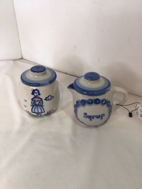 Hadley Set of 2 Blue/White Ceramic Sugar/Creamer