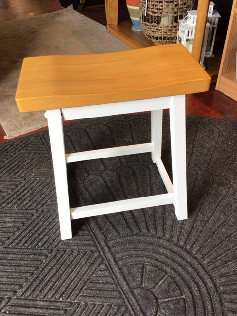 Wood Backless White/Tan Stool/Foot Stool/Ottoman
