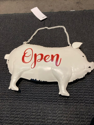 White/Red Metal Pig Sign