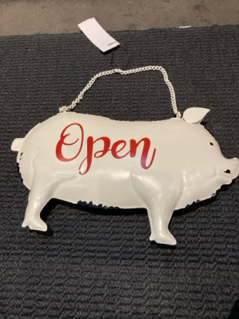 White/Red Metal Pig Sign