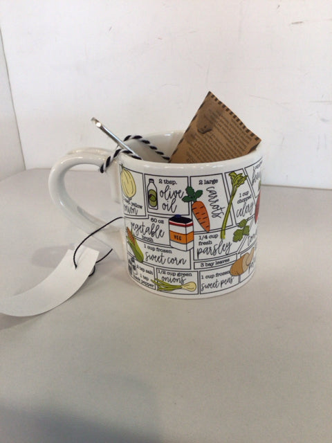 Mudpie W/Spoon White/Multi Ceramic Vegetable Mug