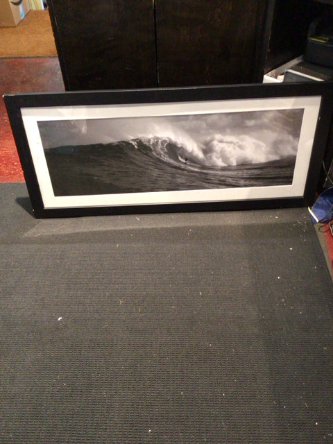 Black/White Surfboard Ocean Scape Framed Art