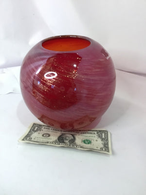 Vase Red Glass Swirl Ball Candle Holder