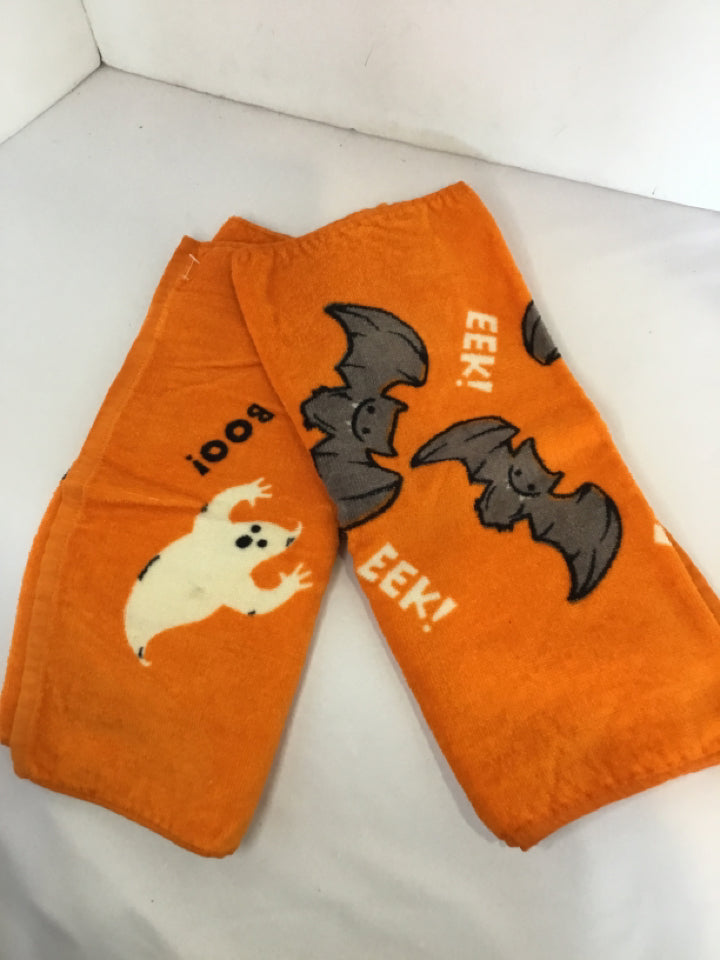 Halloween Orange/White Cotton Hand Towel Pair Holiday Item