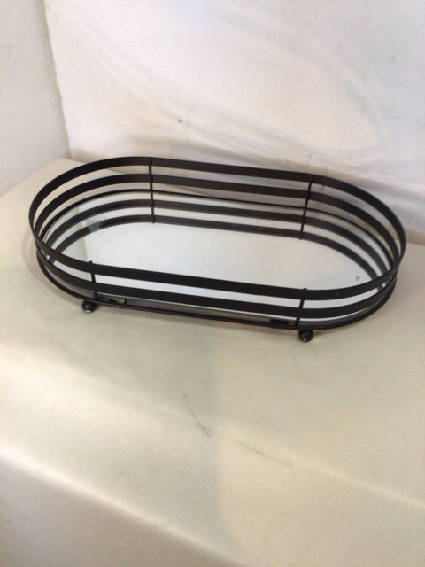 Oval Black Metal Mirror Tray
