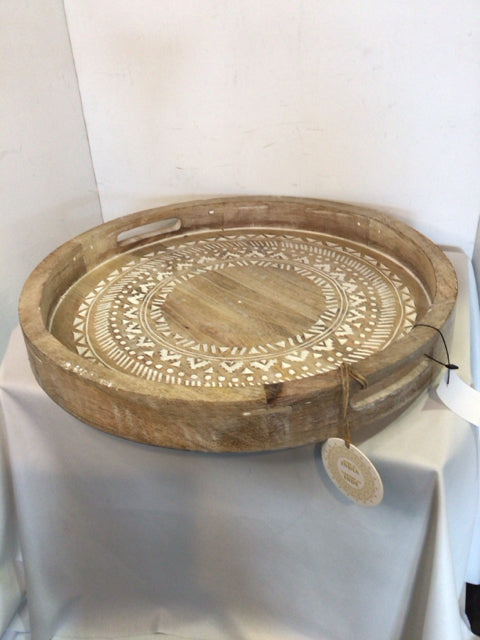 Rustic Natural Wood Round Tray