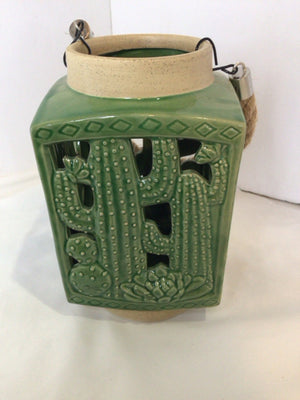 Green Ceramic Cactus Lantern