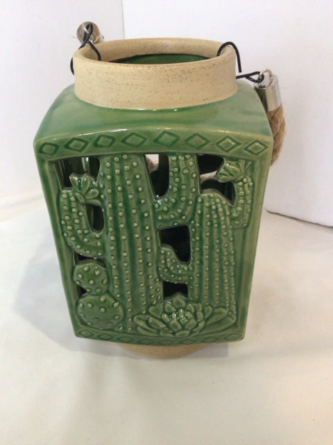 Green Ceramic Cactus Lantern