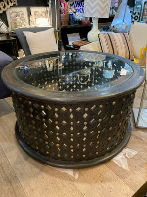 Coffee Wood/Glass Round Black Table
