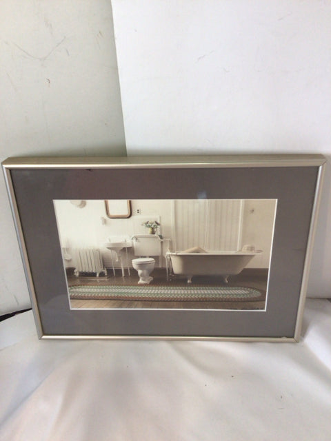 Signed White/Brown Bathroom Framed Art